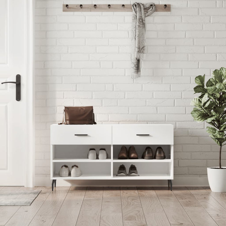 Canapé à chaussures vidaxl 102x35x55 cm bois transformé en bois haut brillant blanc