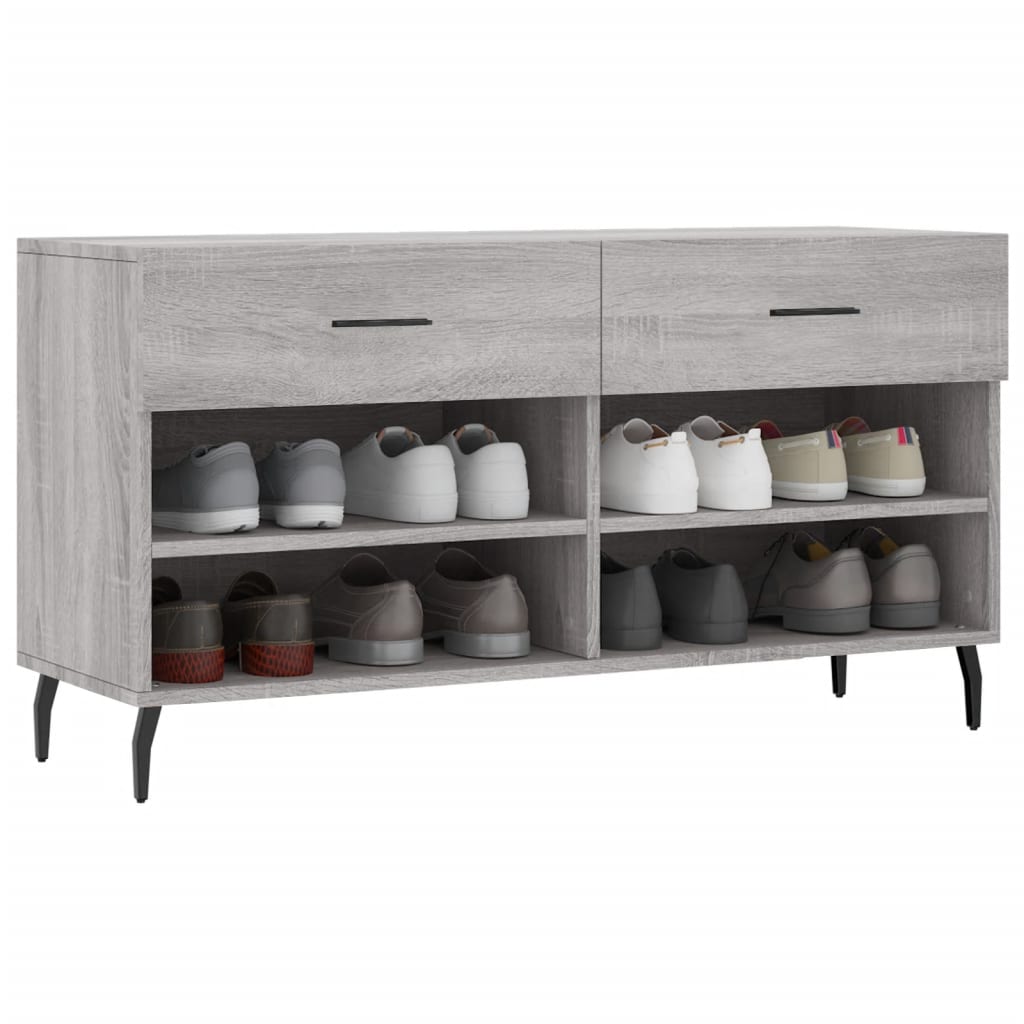 Canapé à chaussures Vidaxl 102x35x55 cm en bois de bois de bois de chêne Gris sonoma