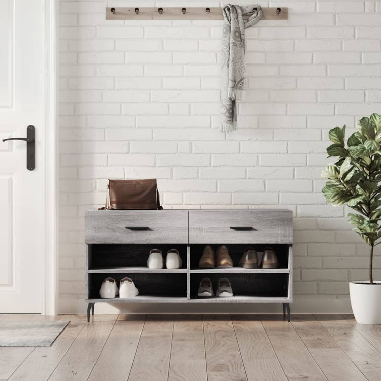 Canapé à chaussures Vidaxl 102x35x55 cm en bois de bois de bois de chêne Gris sonoma