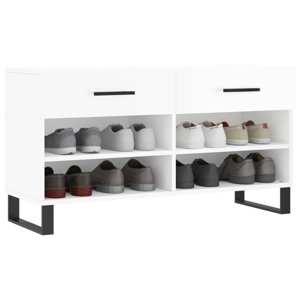 Canapé à chaussures vidaxl 102x35x55 cm bois transformé en bois haut brillant blanc