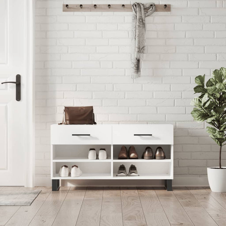 Canapé à chaussures vidaxl 102x35x55 cm bois transformé en bois haut brillant blanc