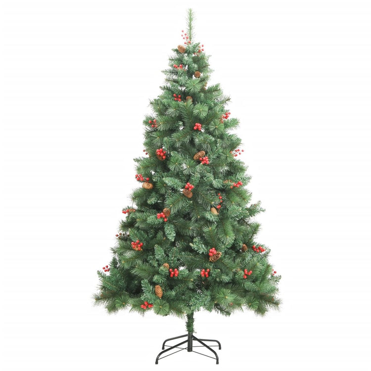 Vidaxl kunstkerstboom avec charnières pins et baies 210 cm