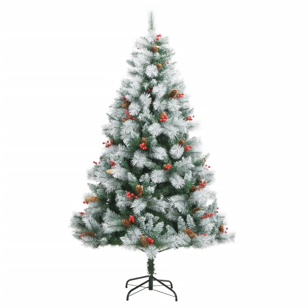 Vidaxl kunstkerstboom avec charnières pins et baies 210 cm