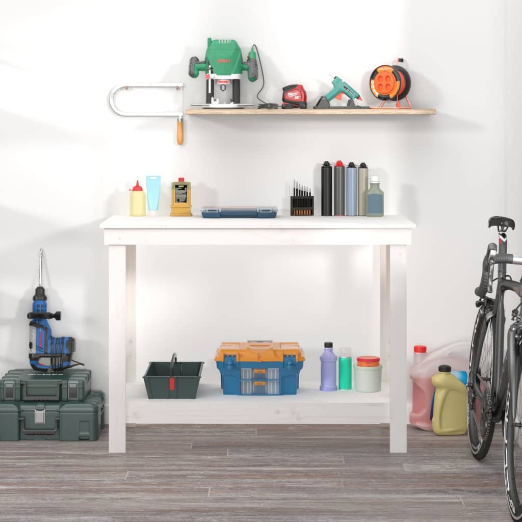 Vidaxl Workbench 110x50x80 cm Pine solide blanc