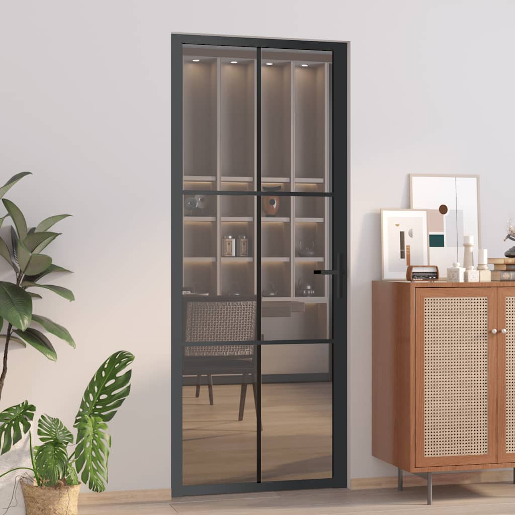 Vidaxl Porte intérieure 83x201.5 cm Verre ESG et noir en aluminium