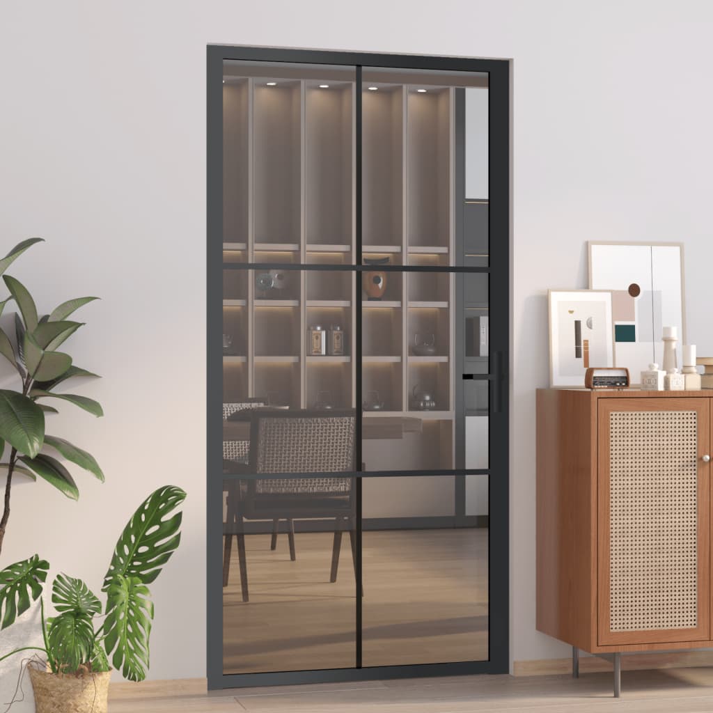 Vidaxl Porte intérieure 102.5x201.5 cm Verre ESG et noir en aluminium