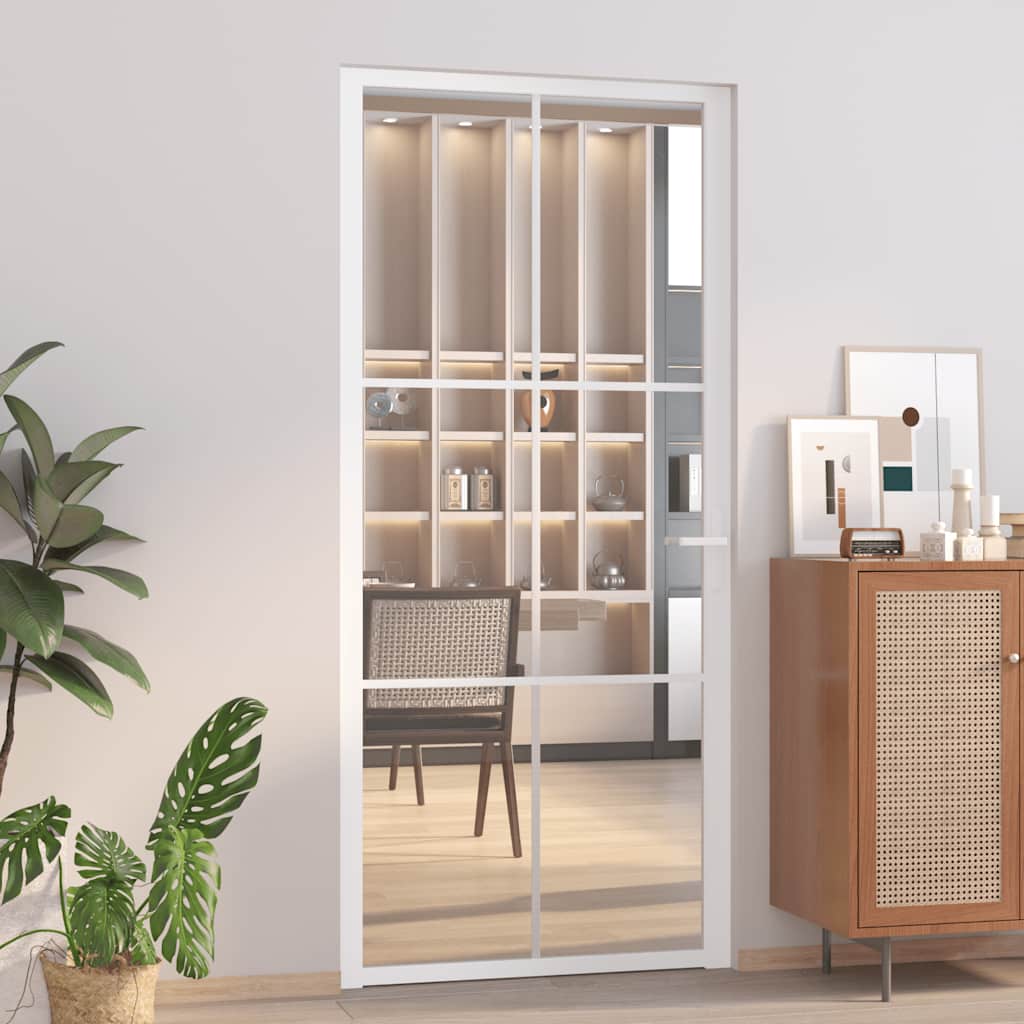 Vidaxl Porte intérieure 93x201.5 cm Verre ESG et aluminium blanc
