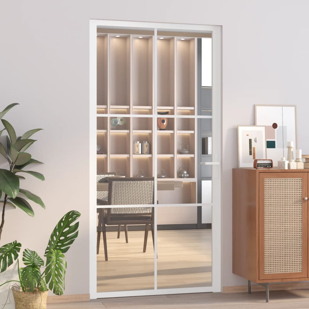 Vidaxl Porte intérieure 102.5x201,5 cm Verre ESG et aluminium blanc