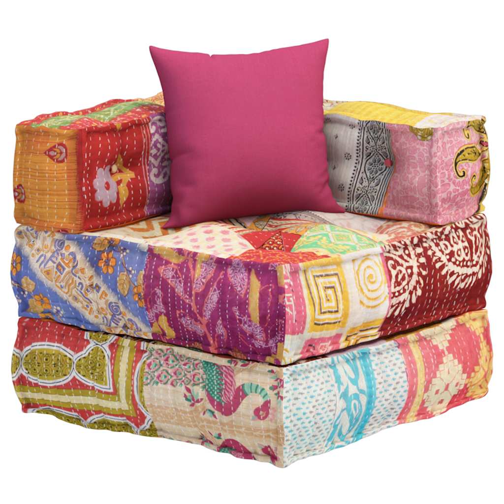 Vidaxl pouf modulaire avec tissu patchwork de coussin