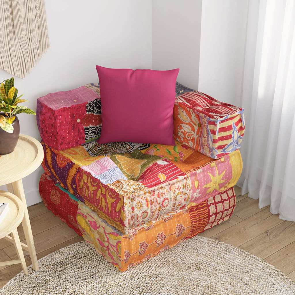 Vidaxl pouf modulaire avec tissu patchwork de coussin