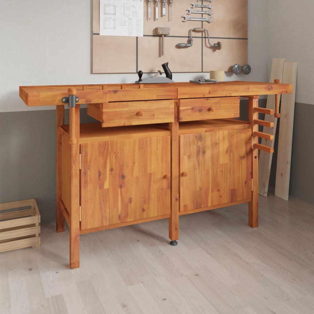 Vidaxl Workbench avec tiroirs et vis de banque 162x62x83 cm Acaciahout