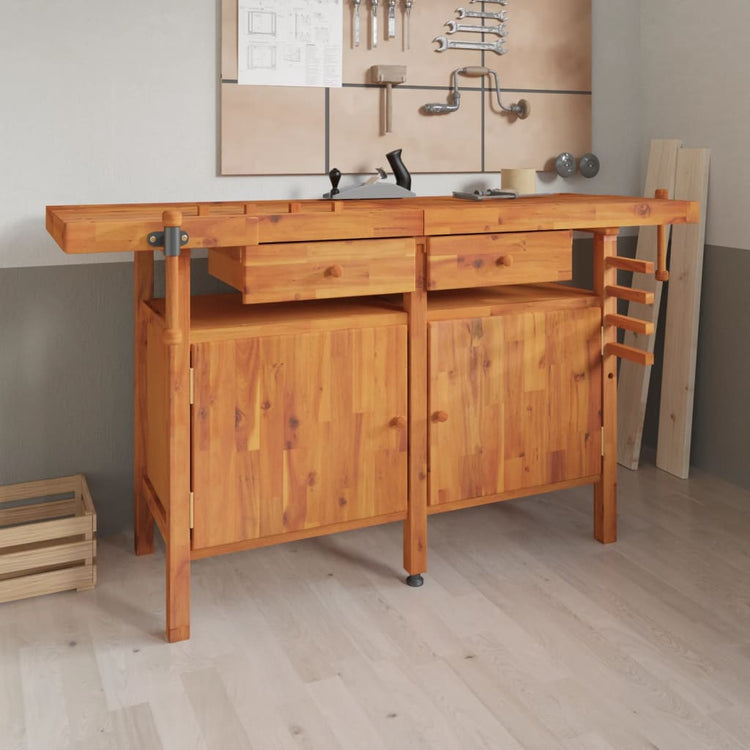 Vidaxl Workbench avec tiroirs et vis de banque 162x62x83 cm Acaciahout