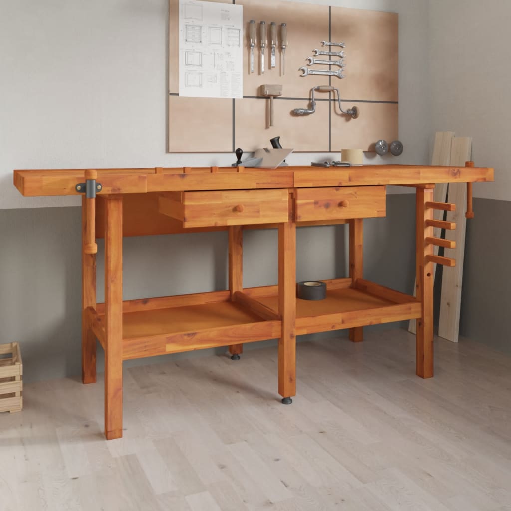 Vidaxl Workbench avec tiroirs et vis de banque 192x62x83 cm Acaciahout