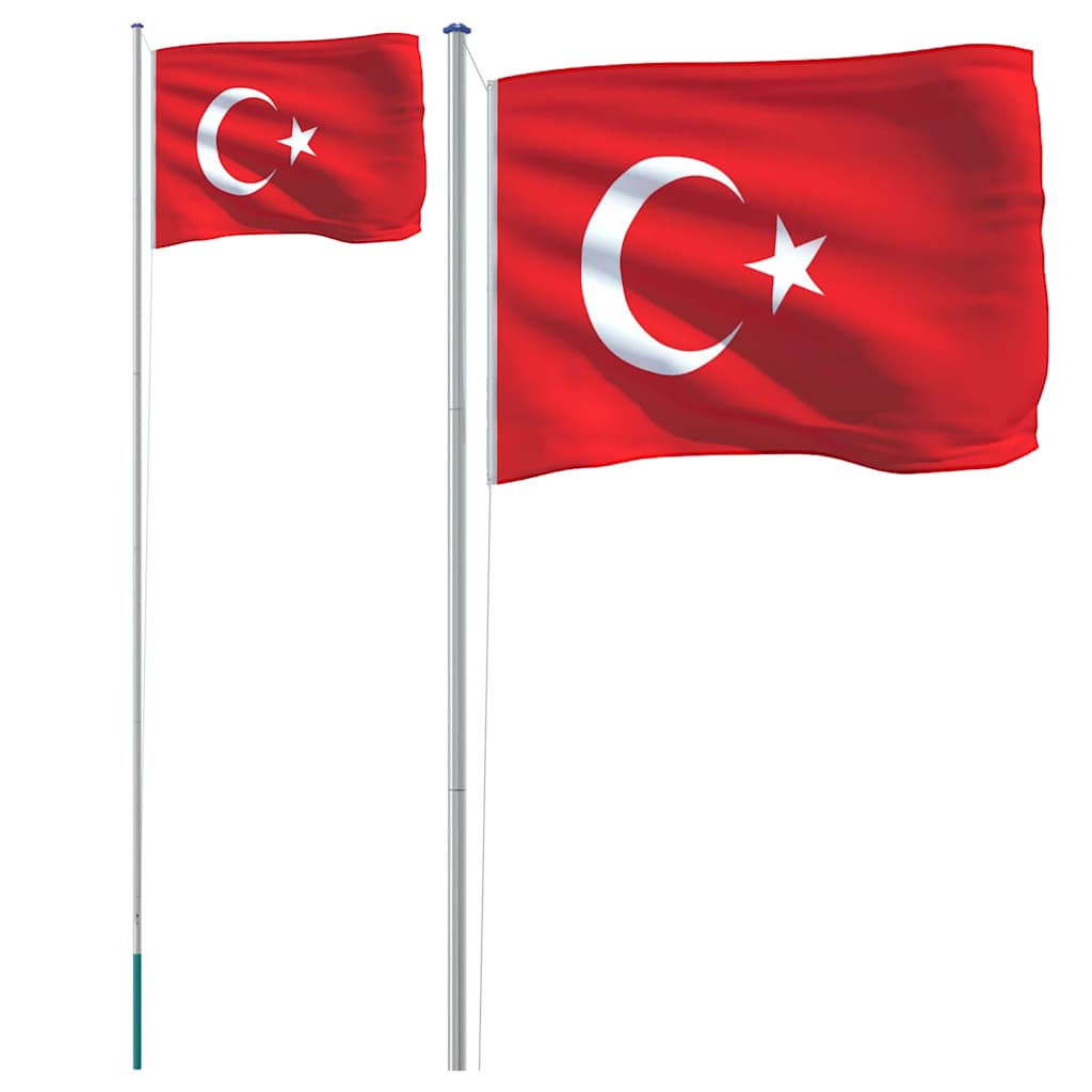 Vidaxl drapeau avec mât Turquie 6,08 m aluminium
