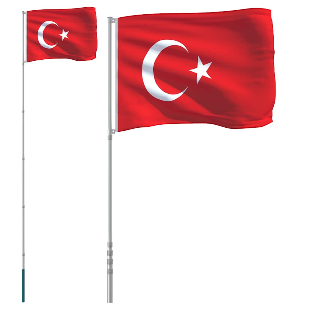 Vidaxxl drapeau avec mât Turquie 5,5 m aluminium