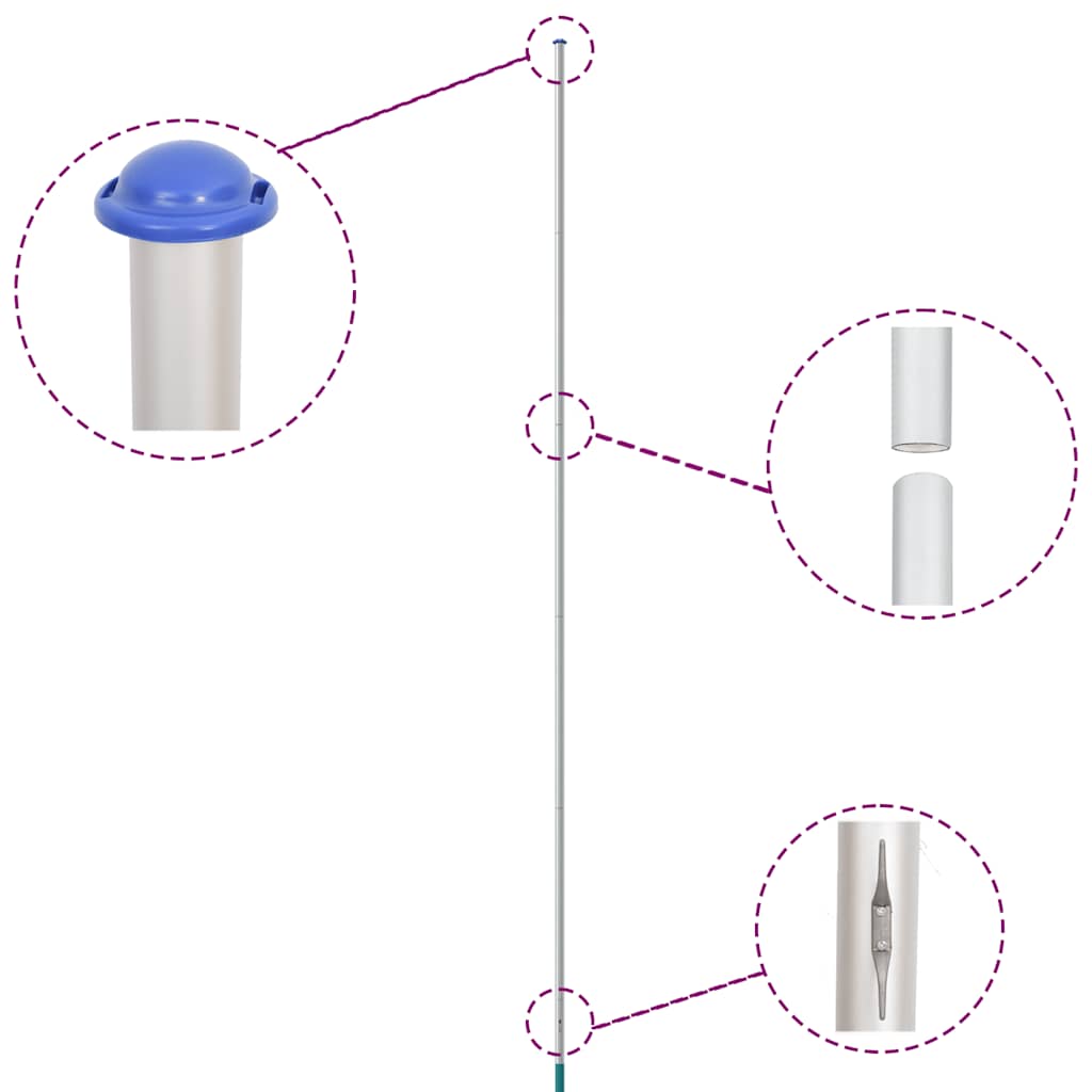 Vidaxl Flagpole divisible 6,23 m en aluminium argent coloré