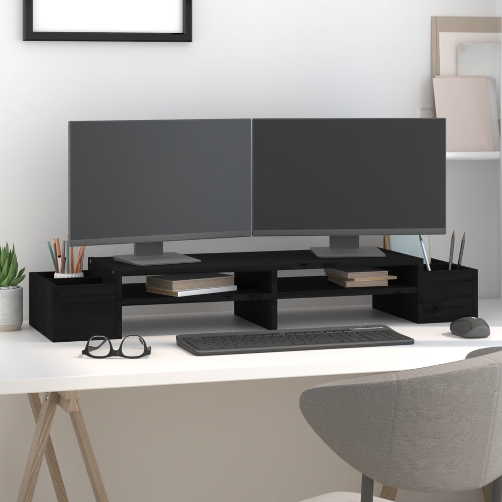 Vidaxl Monitor standard 100x27.5x15 cm Bois de pin solide noir