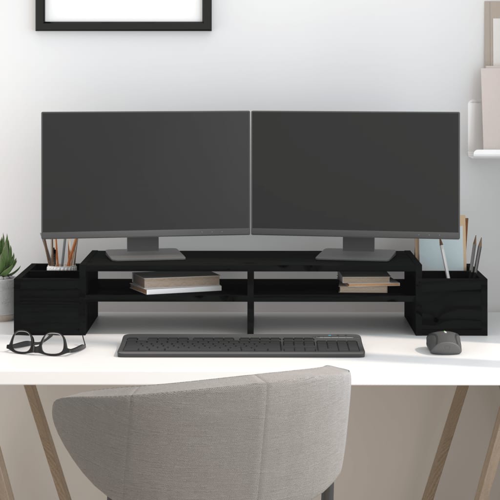 Vidaxl Monitor standard 100x27.5x15 cm Bois de pin solide noir
