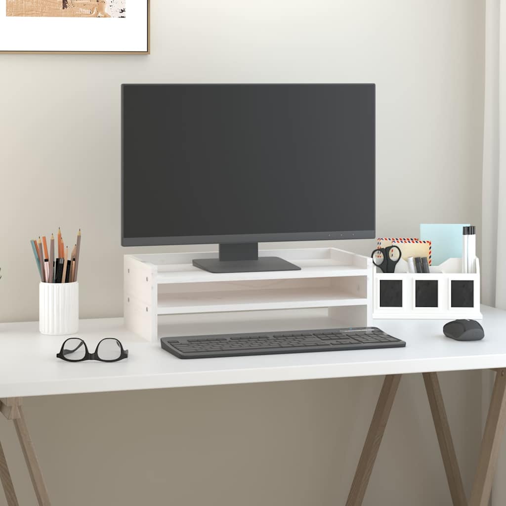 VidaXL support pour moniteur 50x24x16 cm bois de pin massif blanc