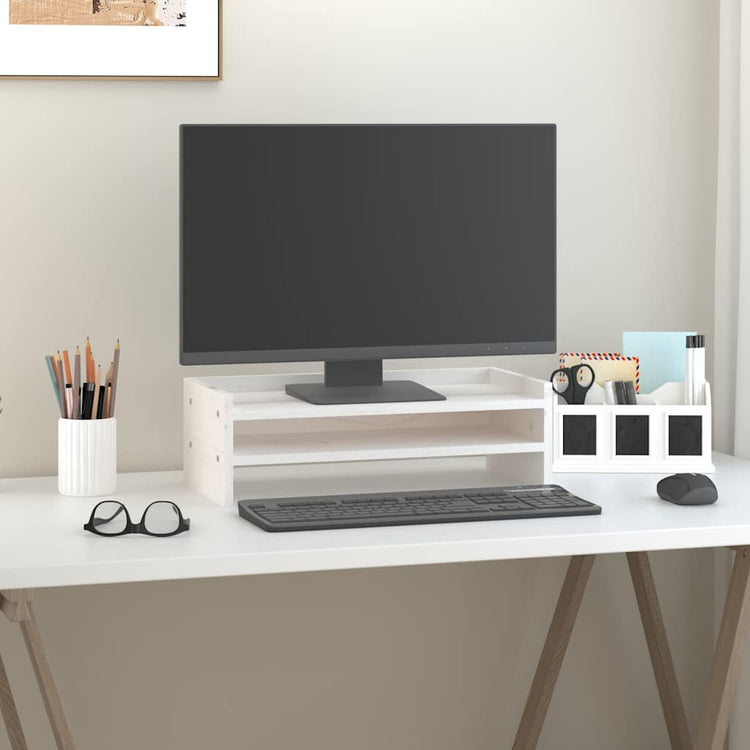 VidaXL support pour moniteur 50x24x16 cm bois de pin massif blanc