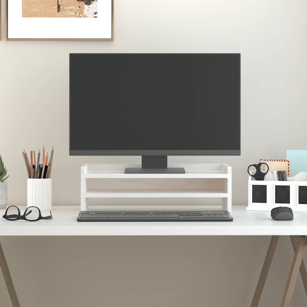 VidaXL support pour moniteur 50x24x16 cm bois de pin massif blanc