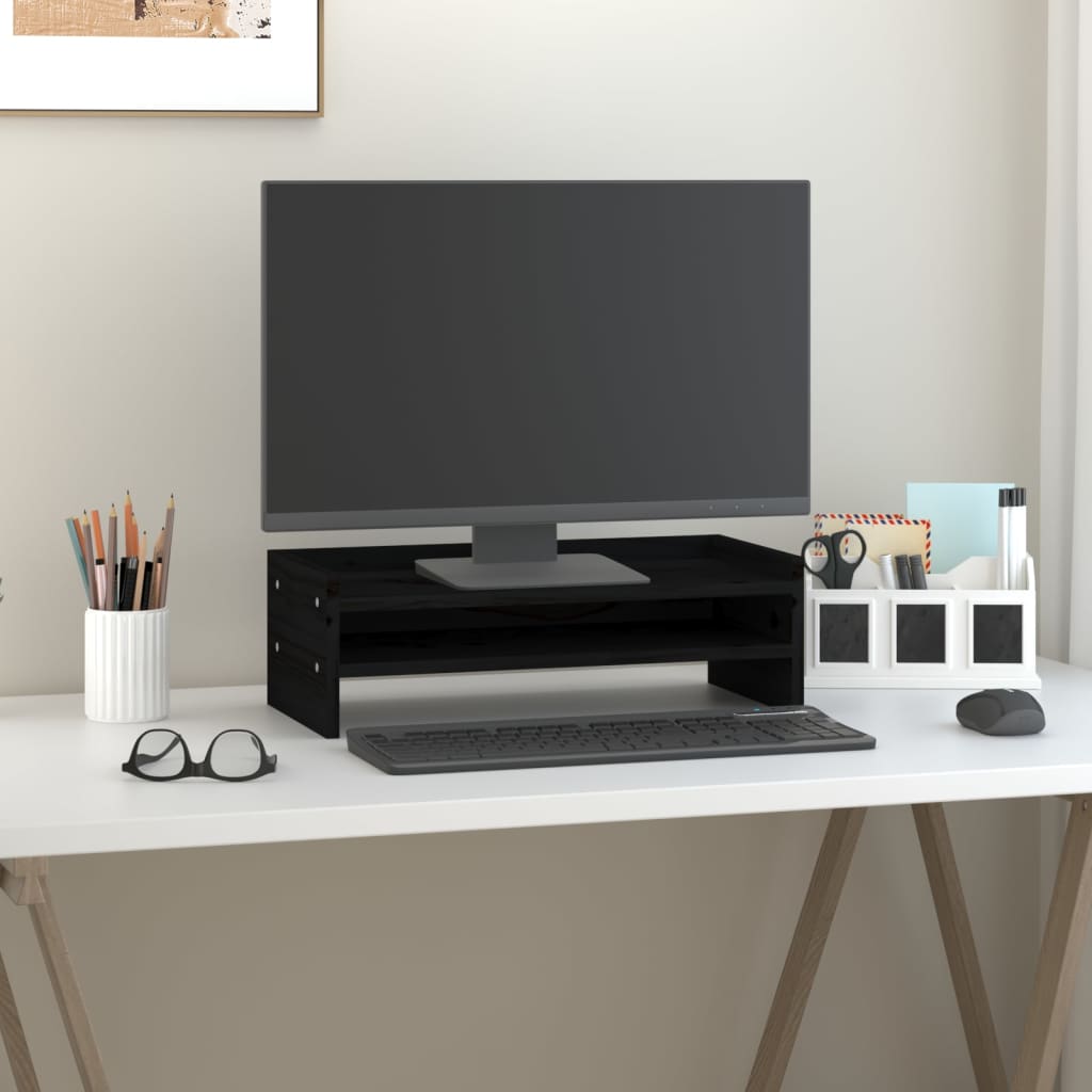 Le moniteur Vidaxl comprend 50x24x16 cm de pin solide noir
