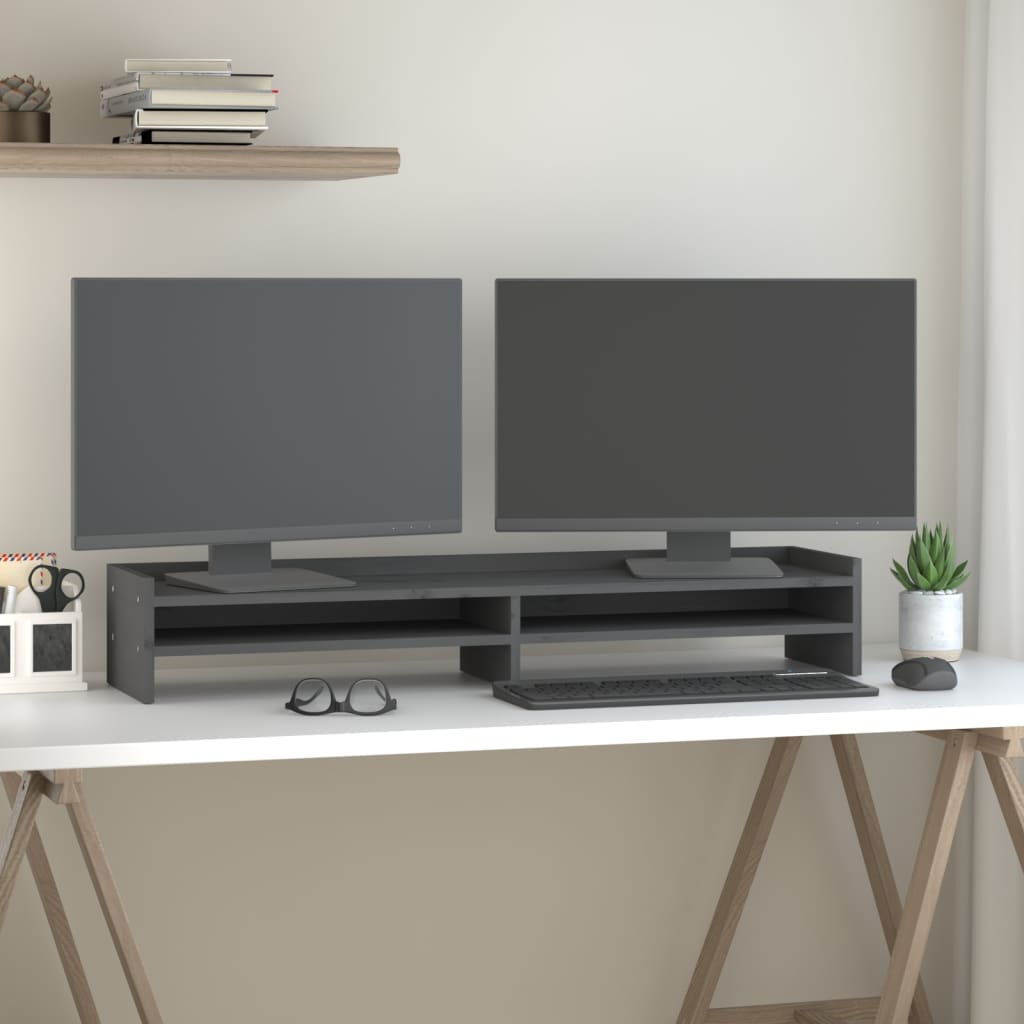 Vidaxl Monitor standard 100x24x16 cm Gray de pin solide