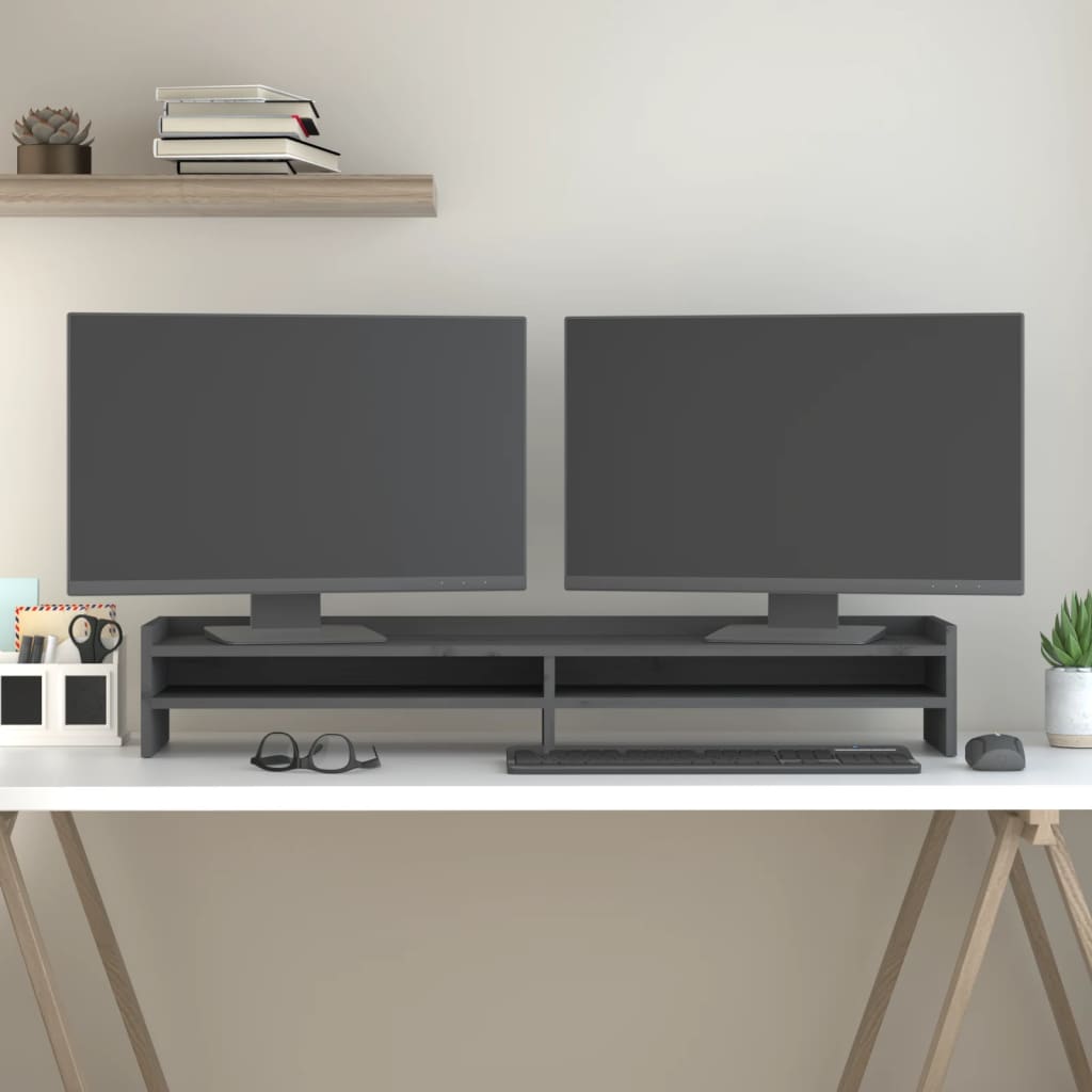 Vidaxl Monitor standard 100x24x16 cm Gray de pin solide