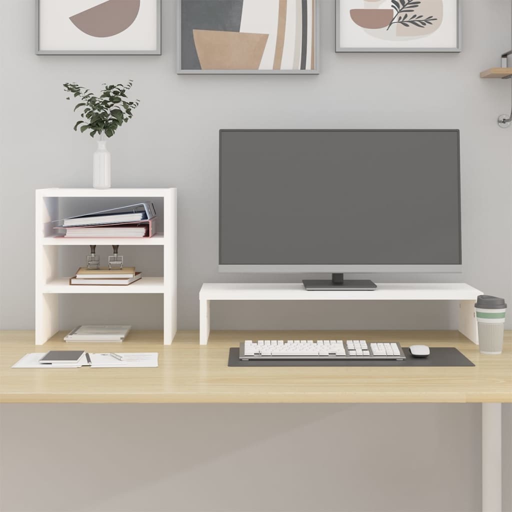 Support de moniteur Vidaxl 81x20x30 cm en pin solide blanc