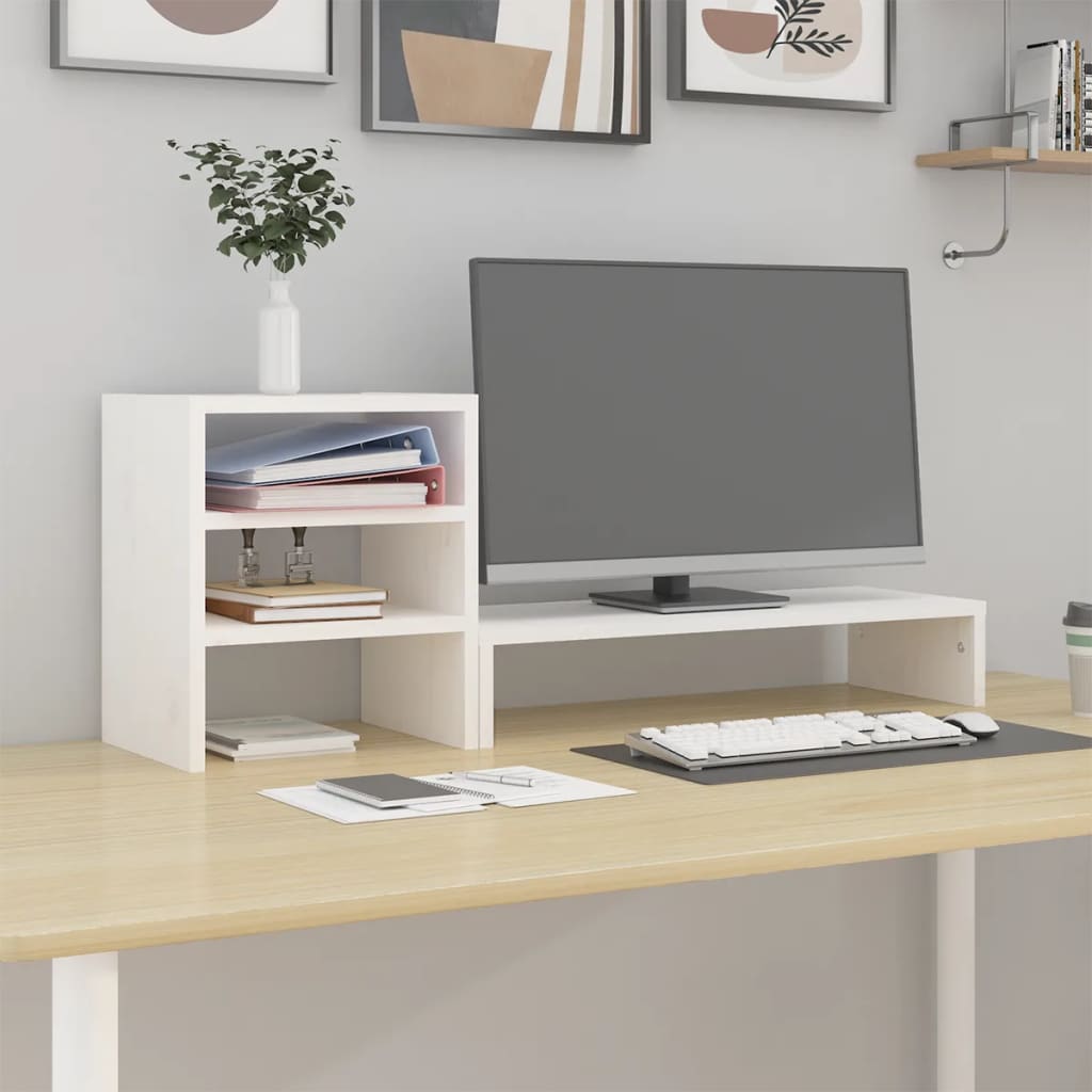 Support de moniteur Vidaxl 81x20x30 cm en pin solide blanc
