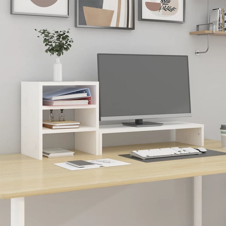 Support de moniteur Vidaxl 81x20x30 cm en pin solide blanc