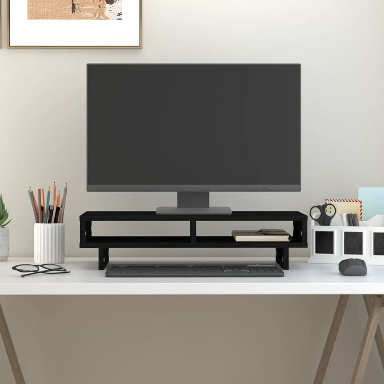 Support de moniteur Vidaxl 60x27x14 cm en pin solide noir