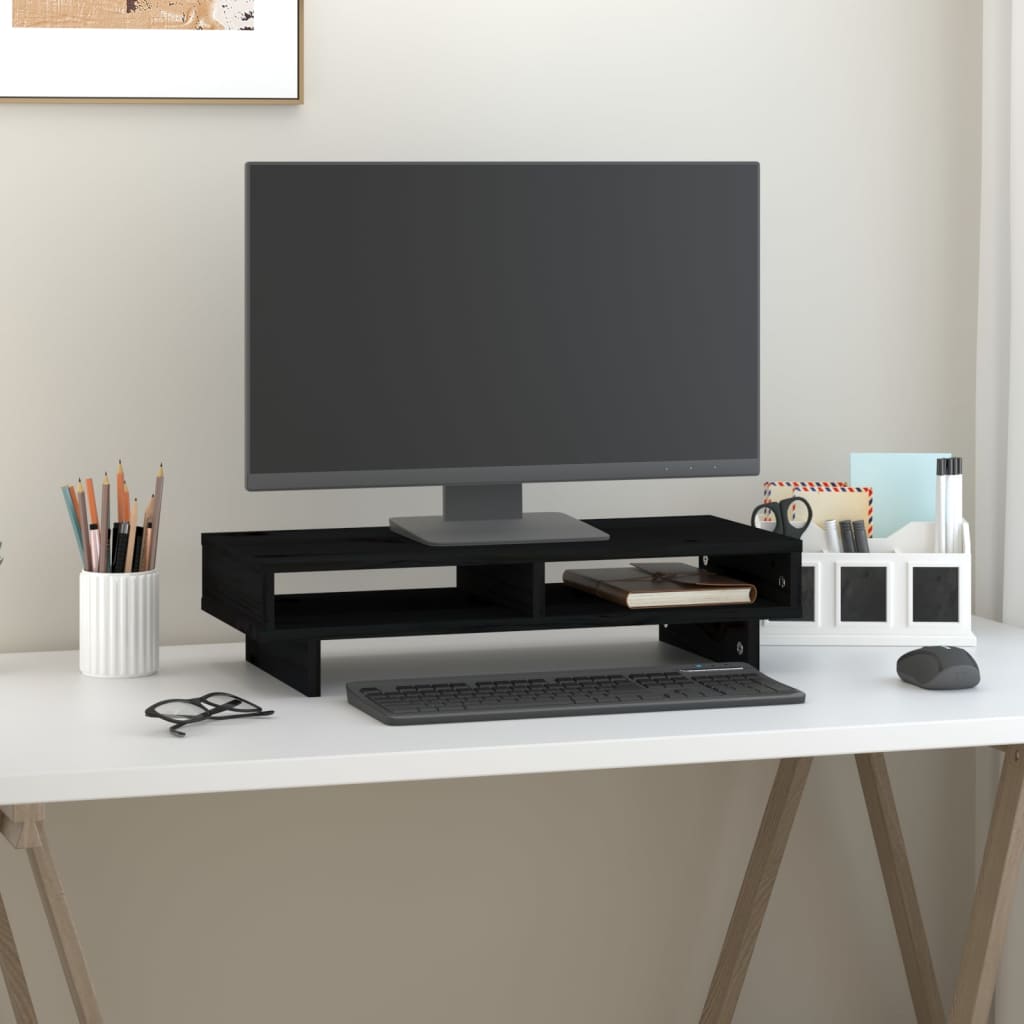 Support de moniteur Vidaxl 60x27x14 cm en pin solide noir