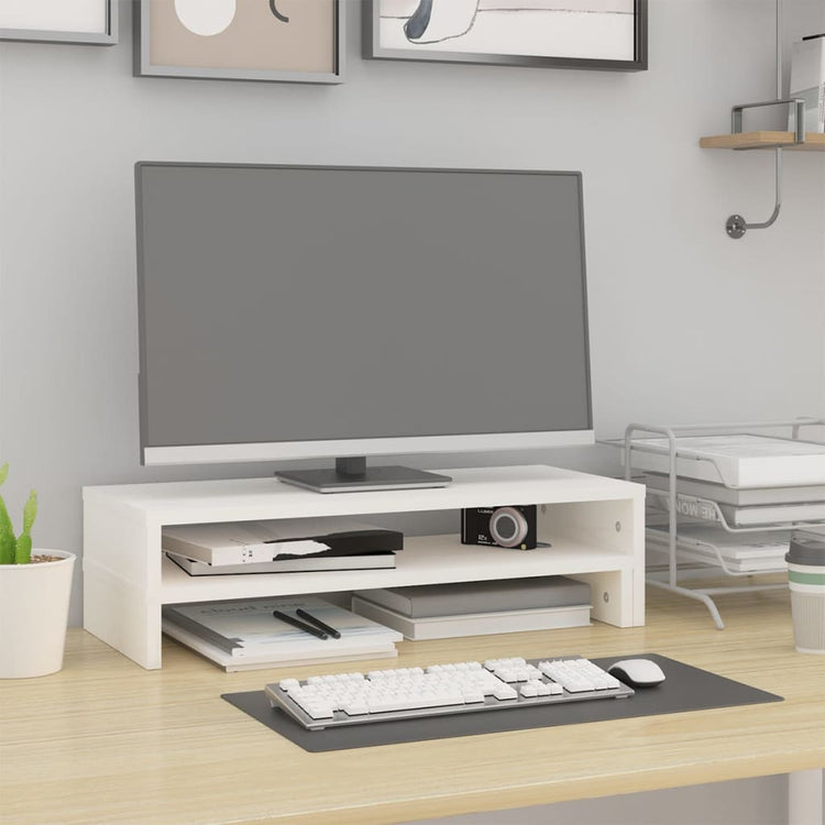 VidaXL support pour moniteur (52-101)x22x14 cm bois de pin massif blanc