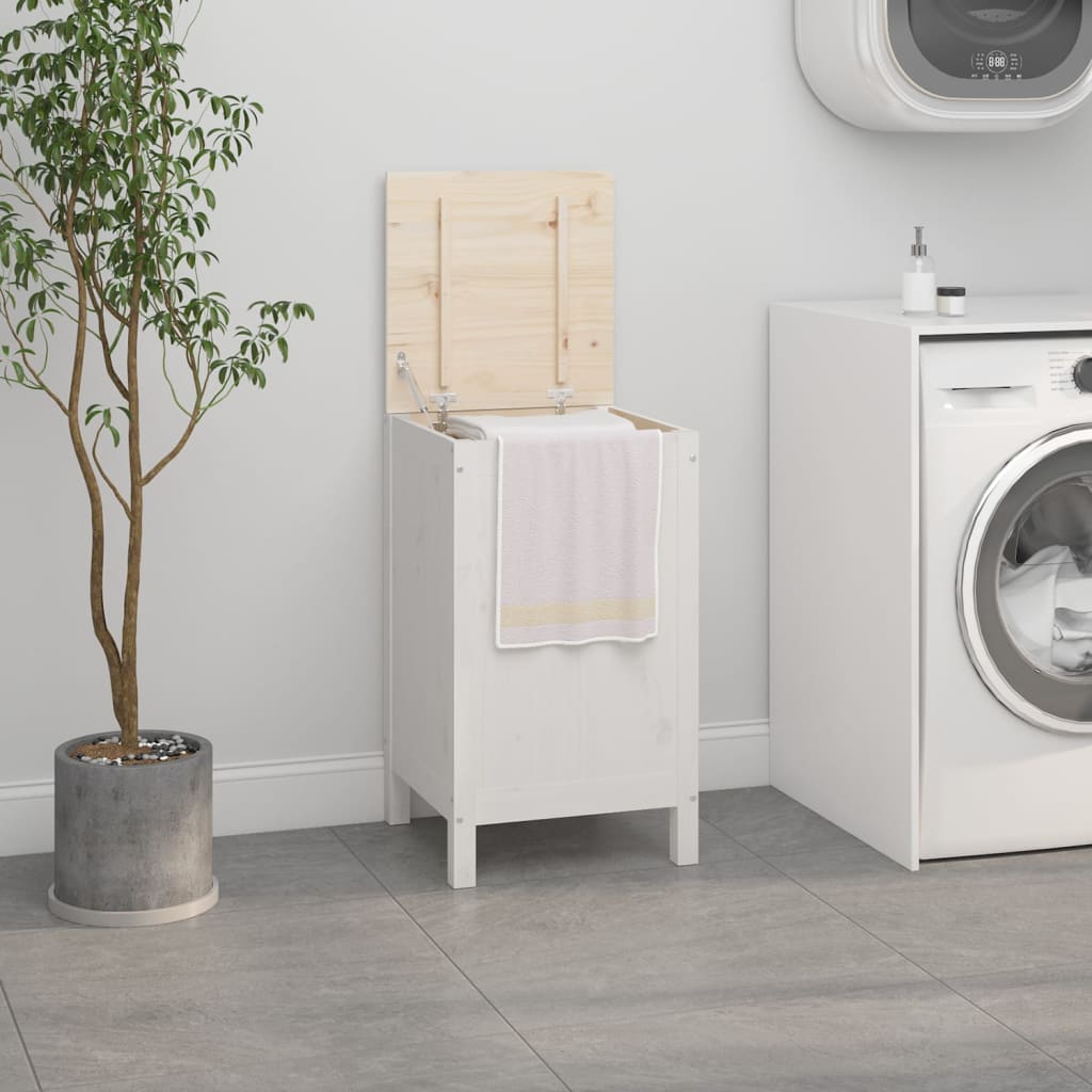 Panier à laverie Vidaxl 44x44x76 cm Pine solide blanc