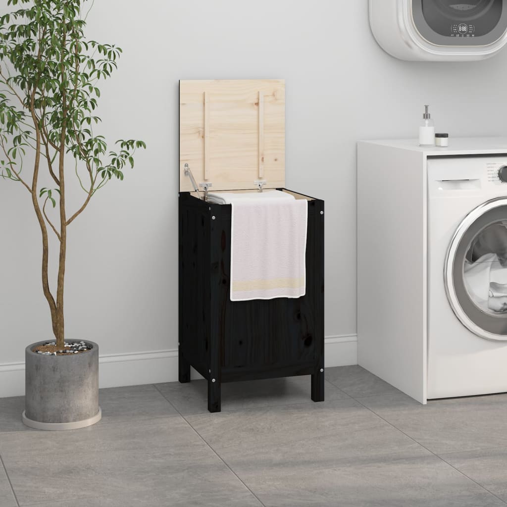 Panier à laverie Vidaxl 44x44x76 cm Pine solide noir