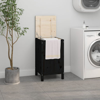 Panier à laverie Vidaxl 44x44x76 cm Pine solide noir