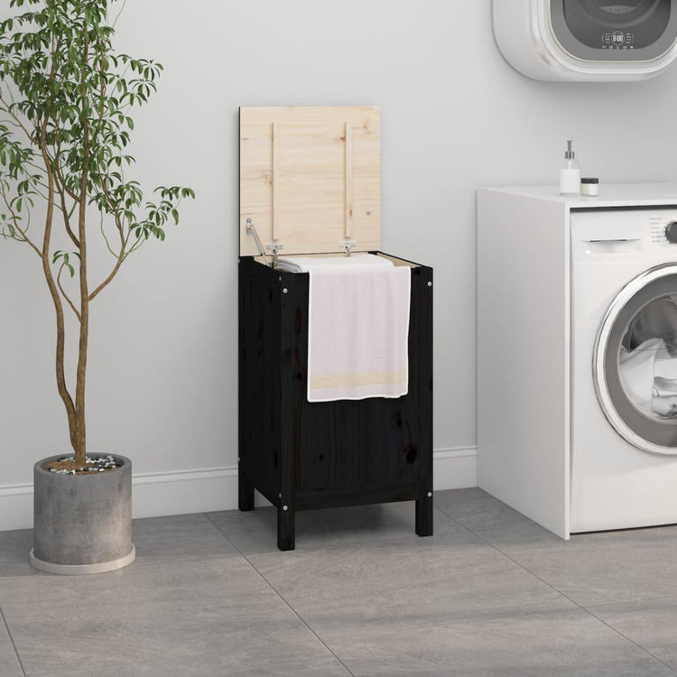 Panier à laverie Vidaxl 44x44x76 cm Pine solide noir