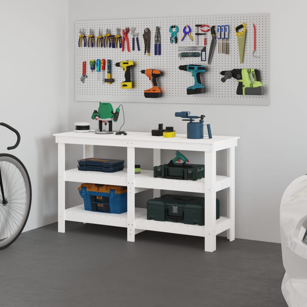 Vidaxl Workbench 142.5x50x80 cm Pine solide blanc