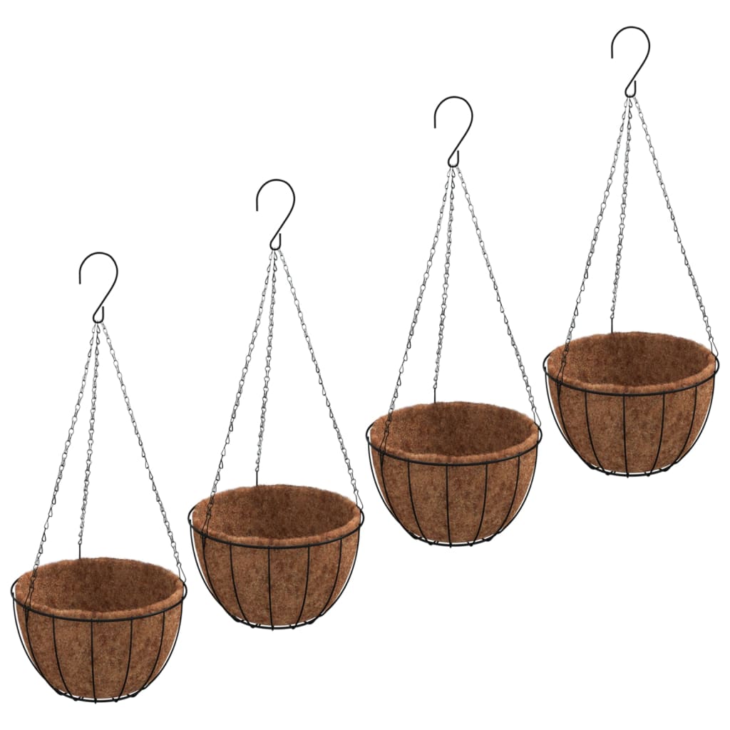 Jardinières vidaxl suspendues 4 ST avec acier de noix de coco Ø 35x52 cm noir