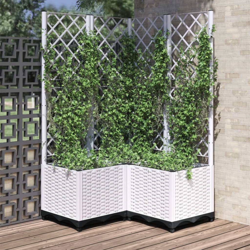 Jardinière Vidaxl avec latwerk 80x80x136 cm en polypropène blanc