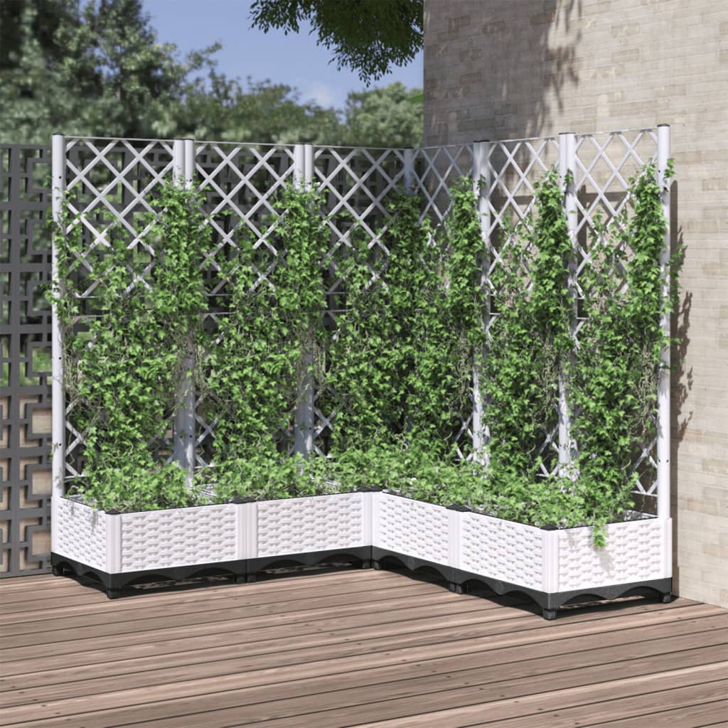 Jardinière Vidaxl avec latwerk 120x120x121,5 cm en polypropène blanc