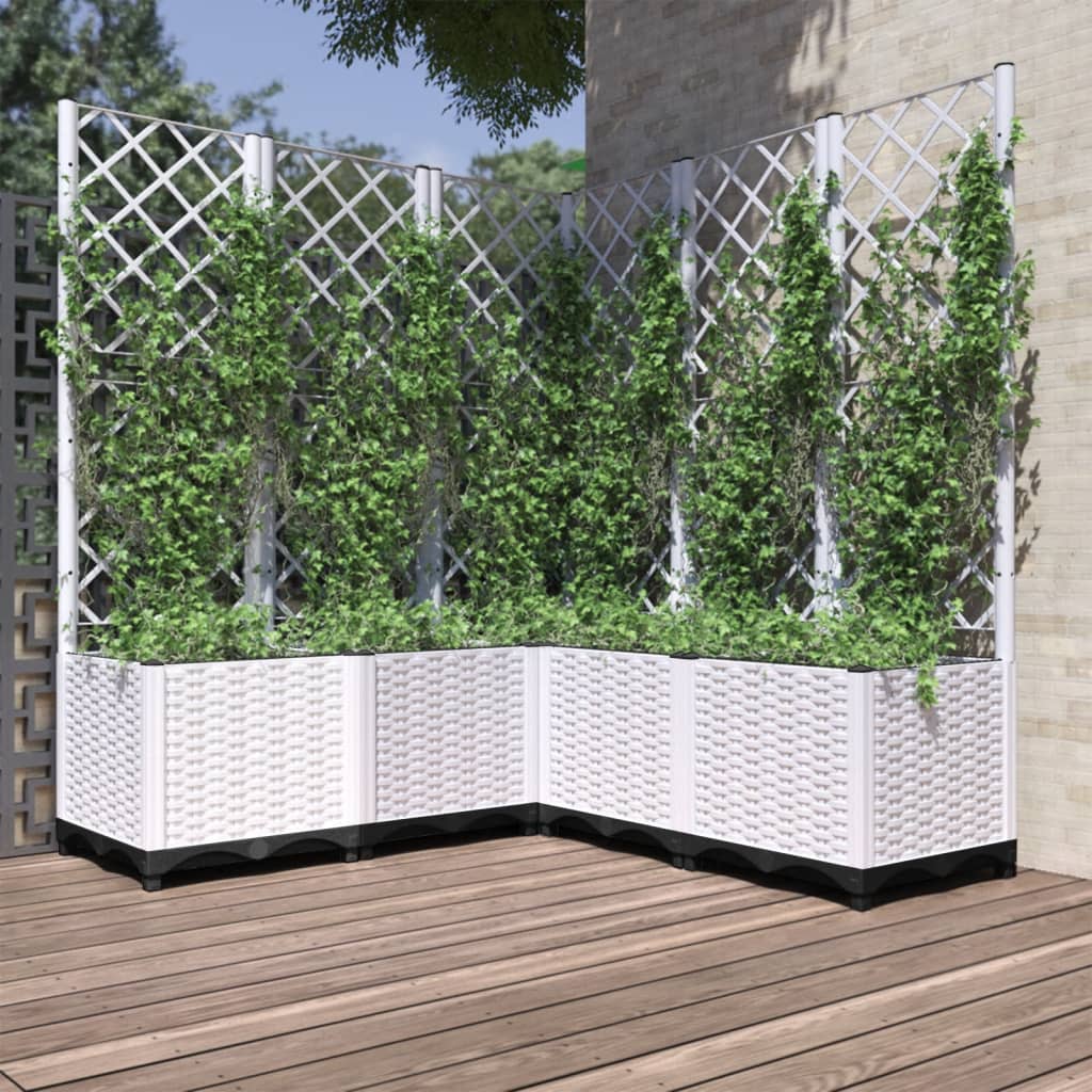 Jardinière Vidaxl avec latwerk 120x120x136 cm en polypropène blanc