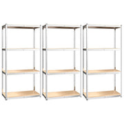 Rack de stockage vidaxl 4 couches 3 st en acier en bois transformé en argent coloré - afbeelding 2