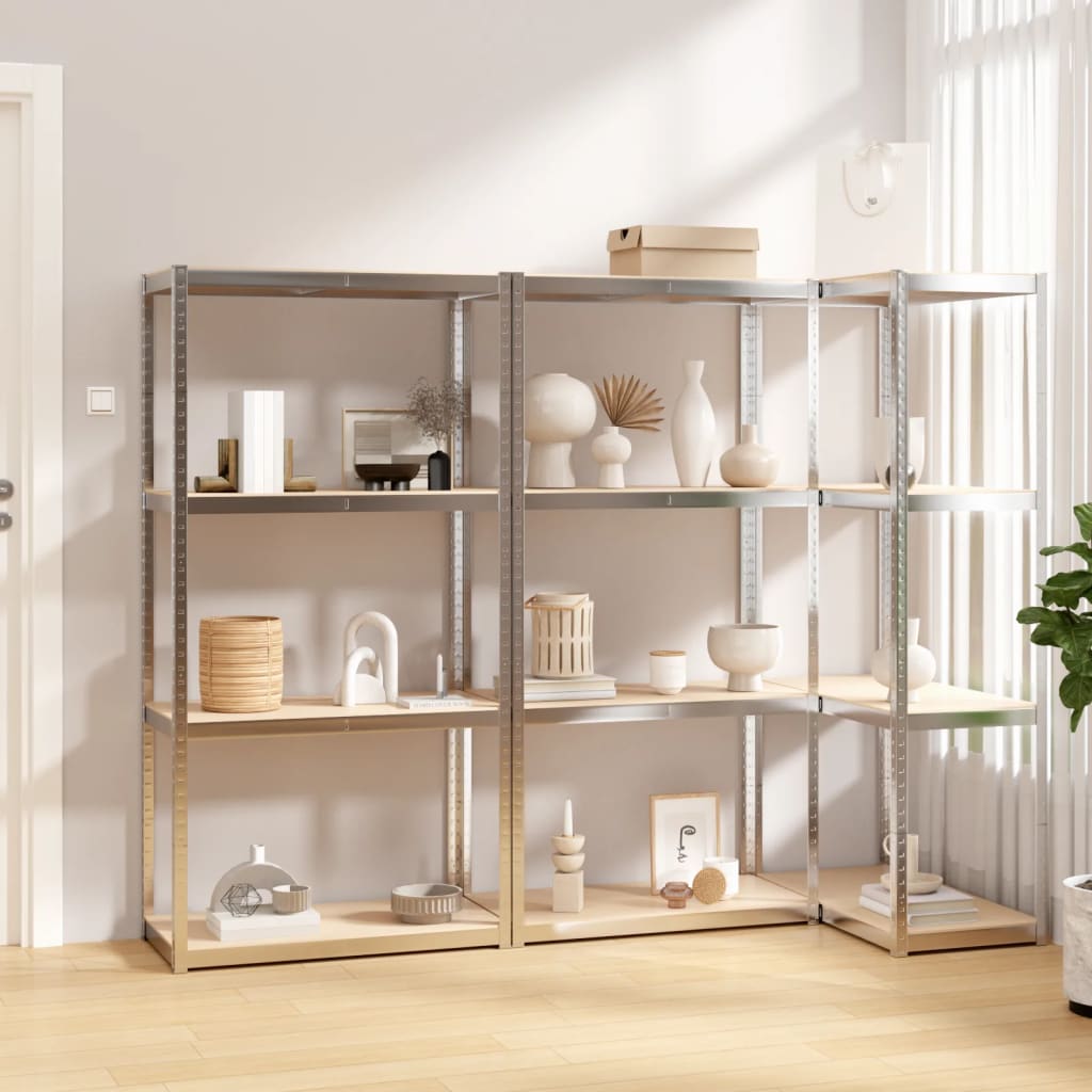 Rack de stockage vidaxl 4 couches 3 st en acier en bois transformé en argent coloré