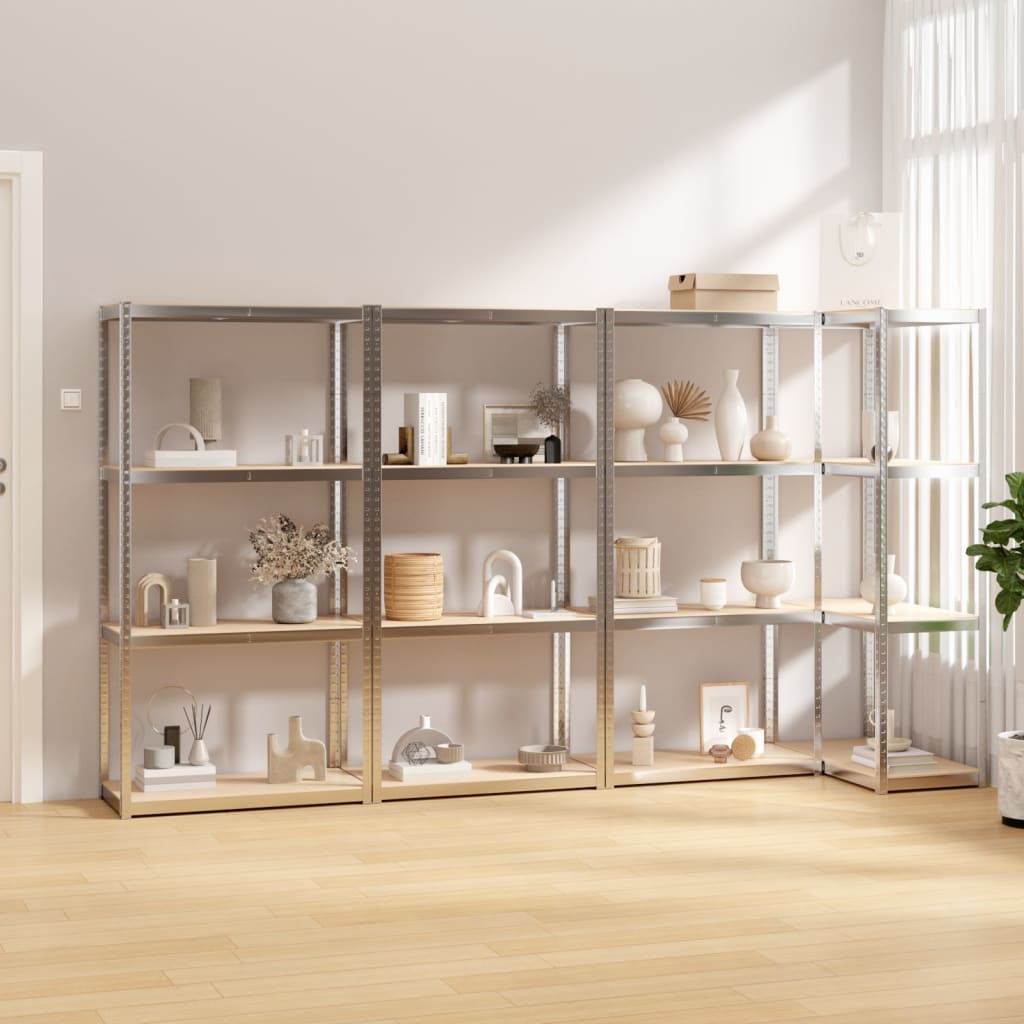 Rack de rangement Vidaxl 4 couches 4 ST en acier en bois transformé en argent coloré