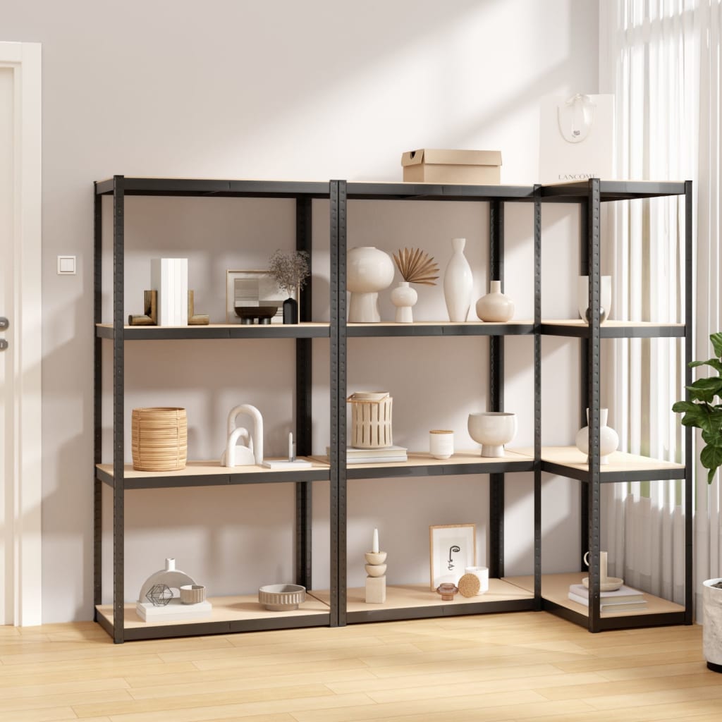 Rack de stockage Vidaxl 4 couches 3 st en acier en bois transformé en bois de couleur anthracite
