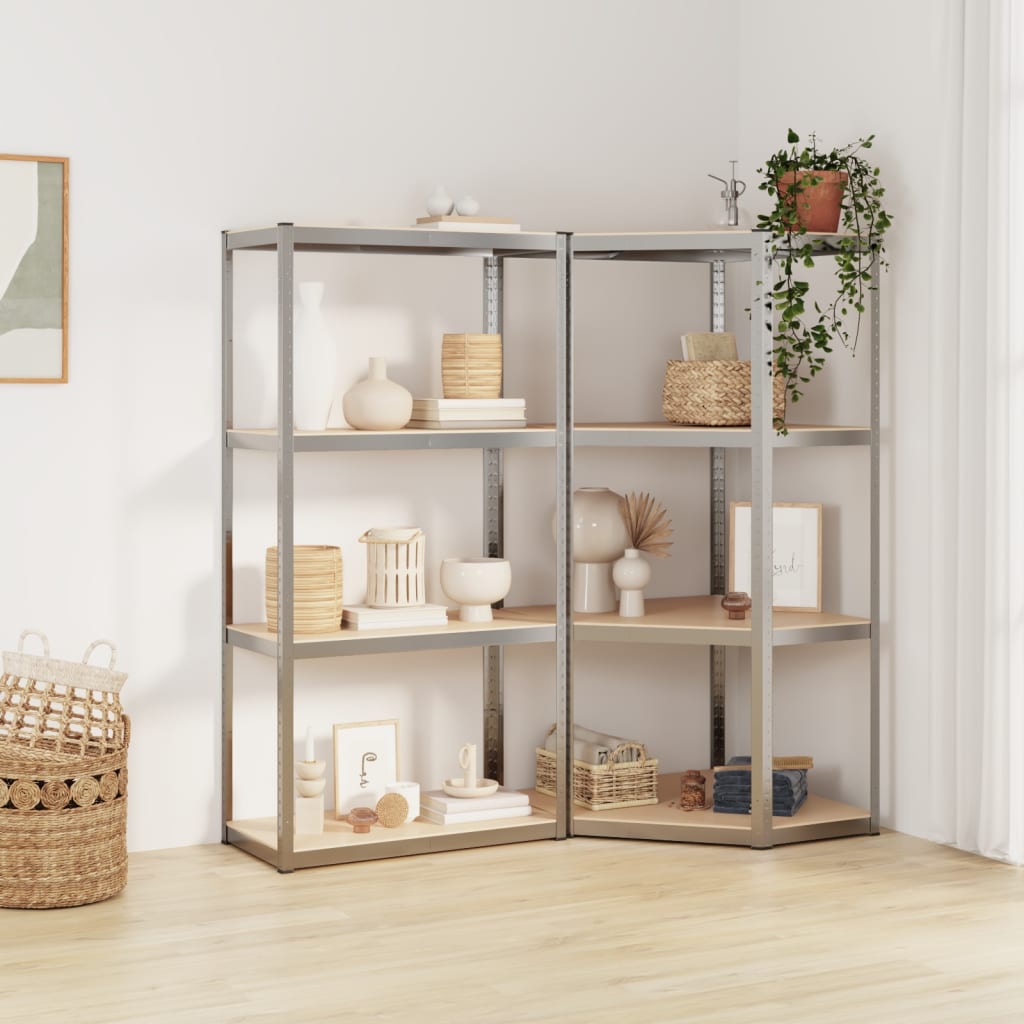 Rack de stockage Vidaxl 4 couches 2 st en acier en bois transformé en argent coloré