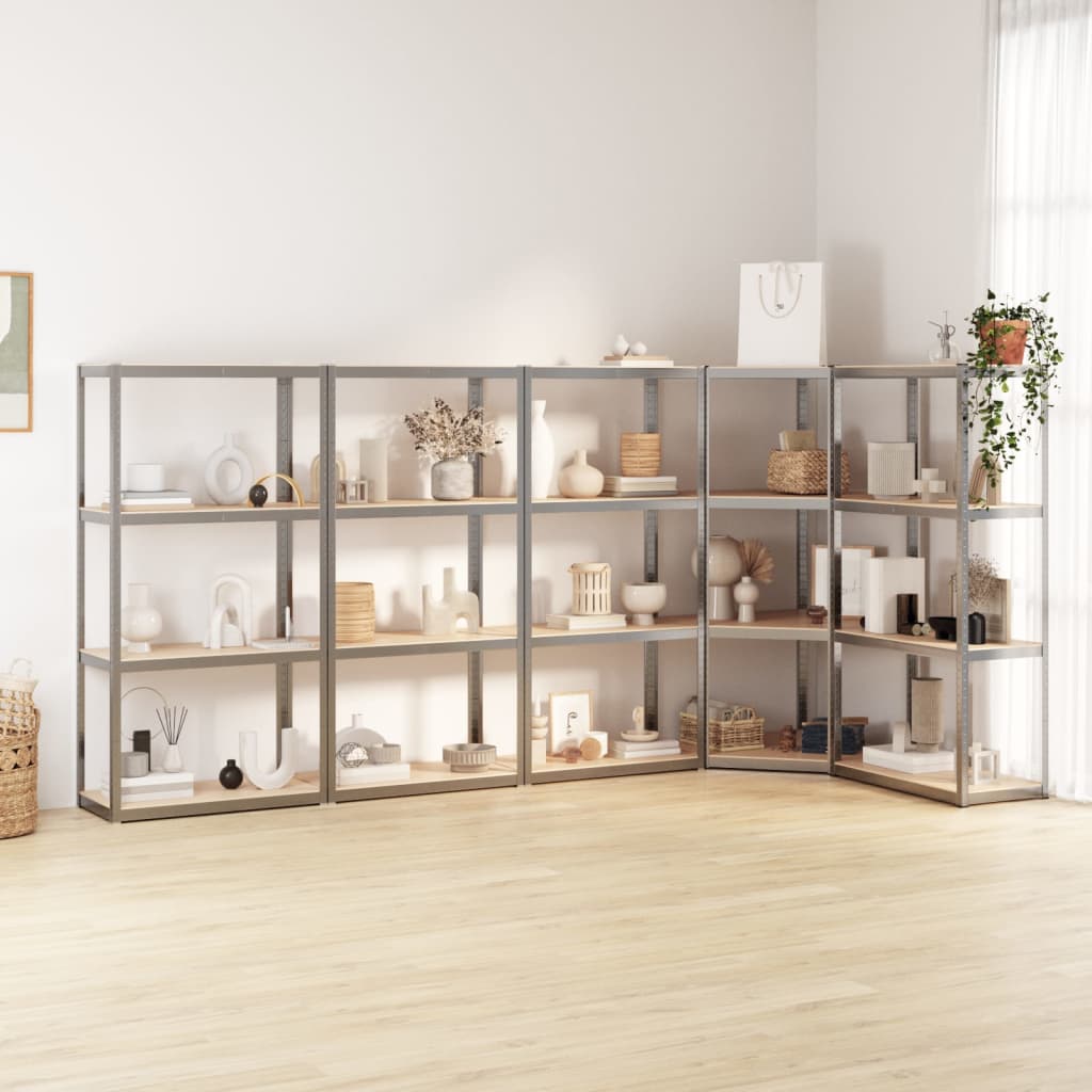 Rack de stockage vidaxl 4 couches 5 ST en acier en bois transformé en argent coloré