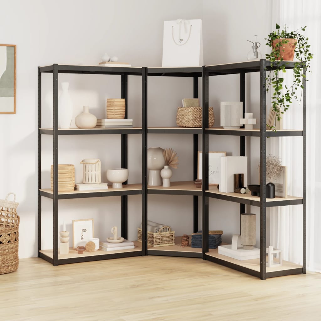 Rack de stockage Vidaxl 4 couches 3 st en acier en bois transformé en bois de couleur anthracite